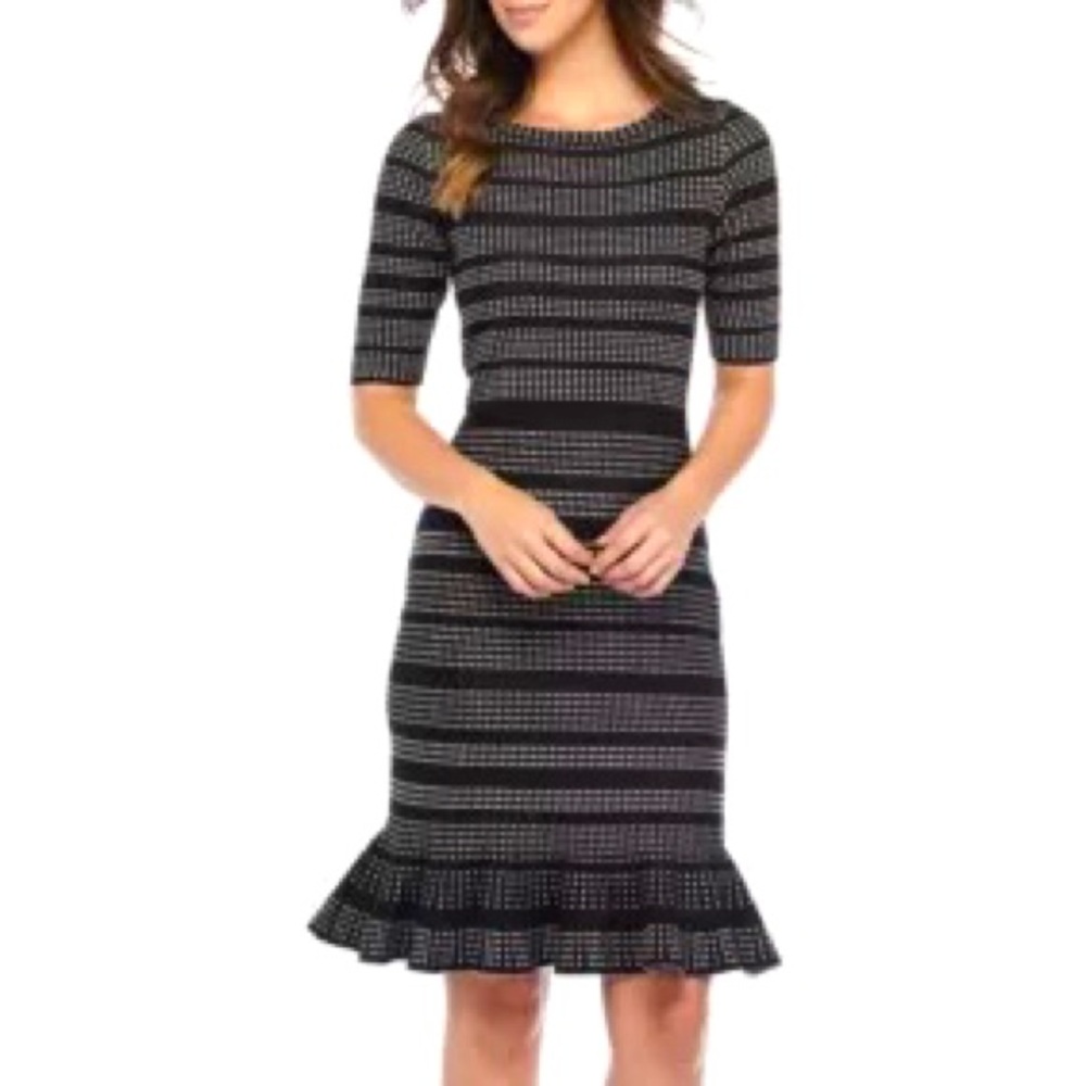 Taylor 3/4 Sleeve Knit Ruffle Hem Dress Large